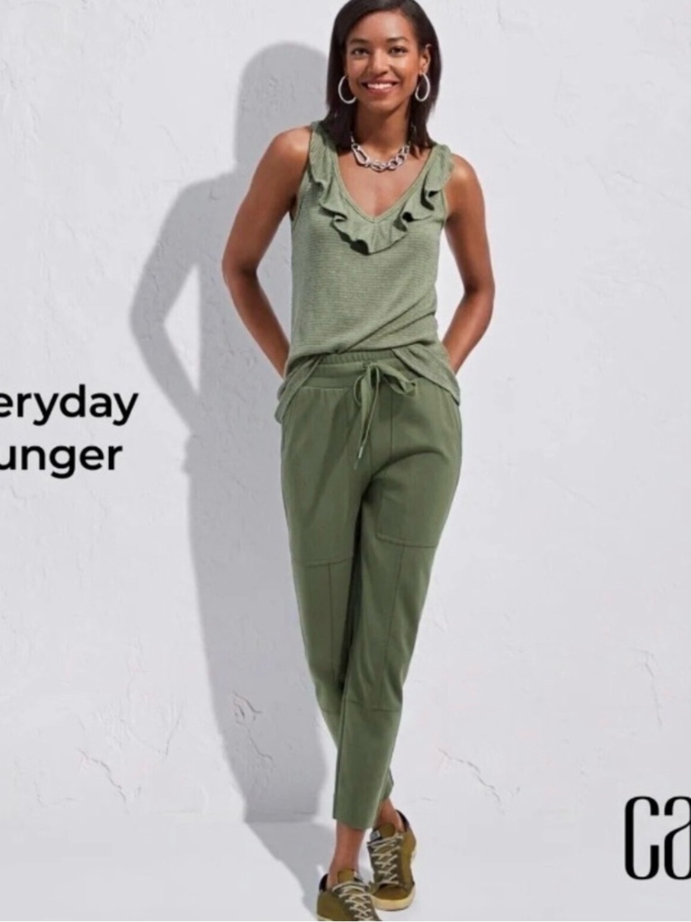 CAbi Olive Green Ankle Drawstring Joggers Style 6048 - Picture 1 of 7